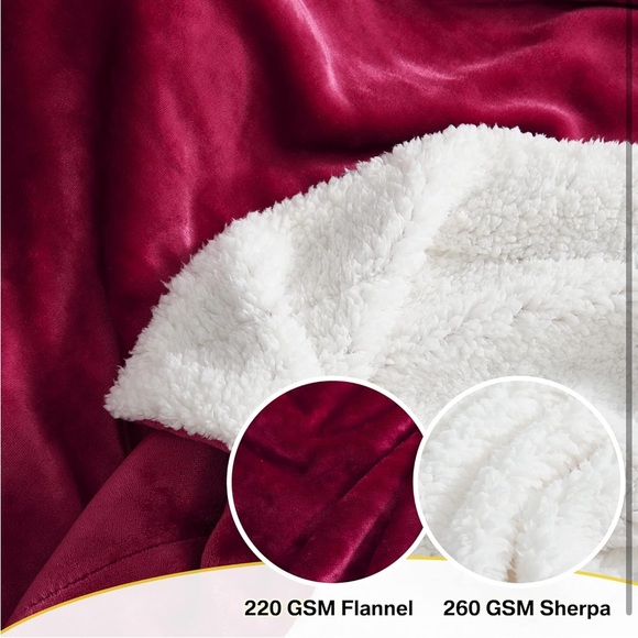 NICETOWN Christmas Sherpa Fleece reversible blanket 60x80 burgundy red(NWT) - Picture 5 of 10
